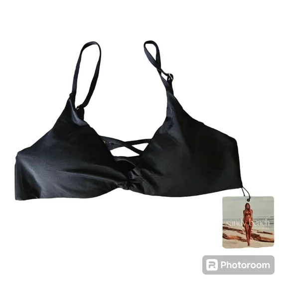 NWT Black 2 Piece Bikini Size L Sandy Beach Swimwear Vacation Travel Pool - Picture 2 of 10